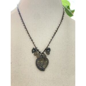 Boho Romantic Heart Pendant Necklace Floral Bird With Dainty Charms & Beads